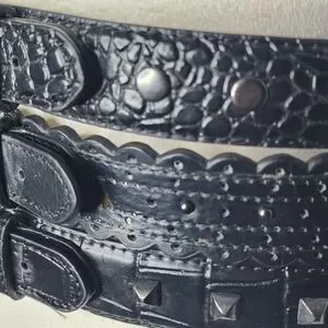 BCBGMaxAzria Leather Black Snake Embossed  Fringe Waist Belt Size S NWOT BCBGMAXAZRIA Black Fringe Studded Belt - Runway Catalog main image 4